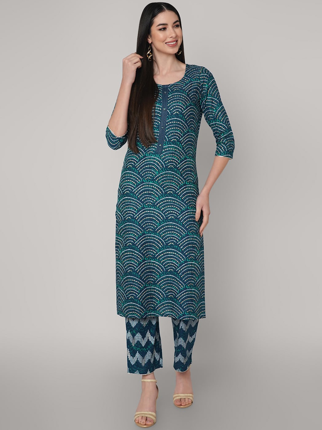 

ORTANGE Women Blue Printed Kurta with Palazzos