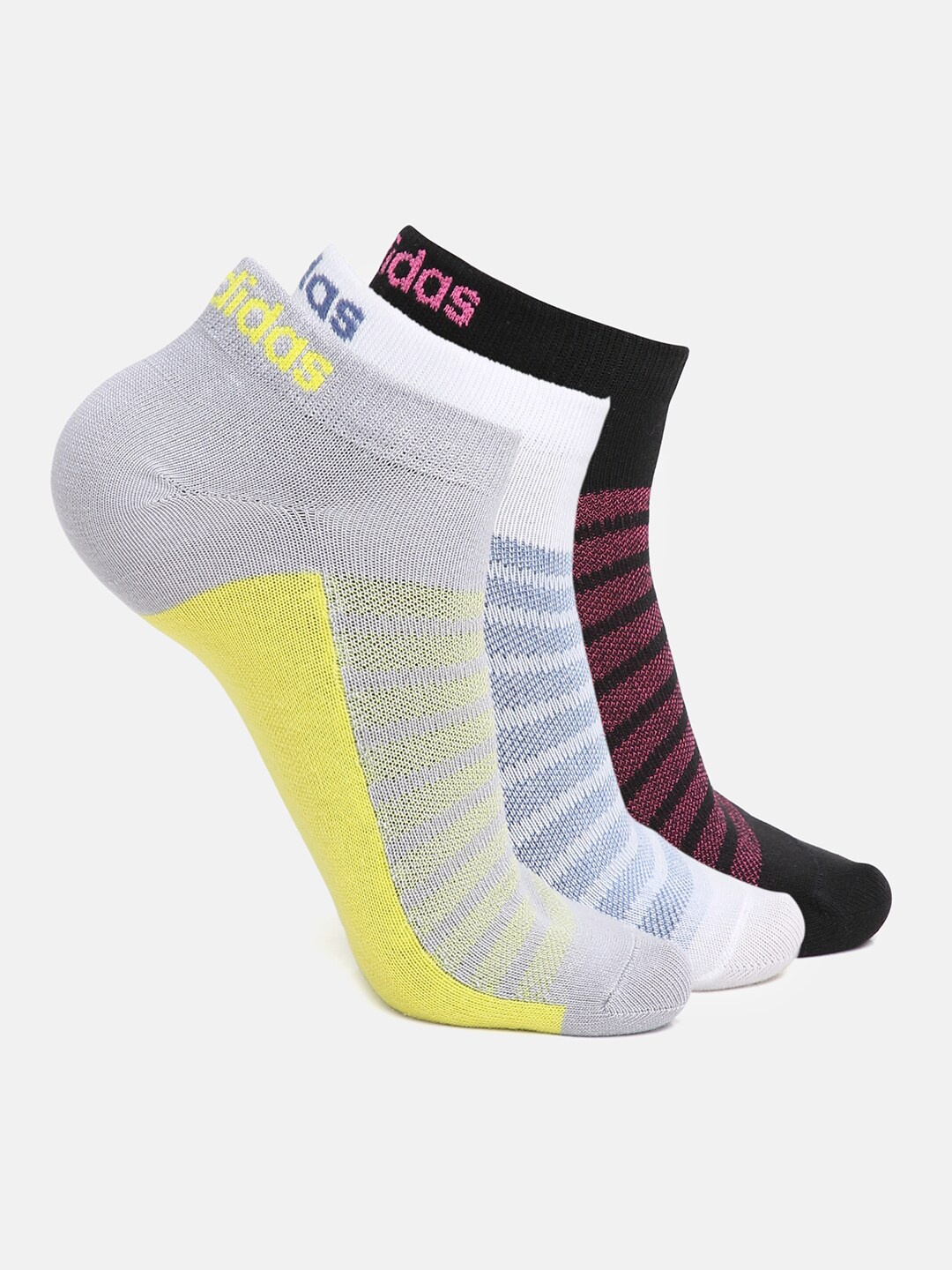 

ADIDAS Women Pack of 3 Grey & Pink Patterned Cotton Low Cut Socks