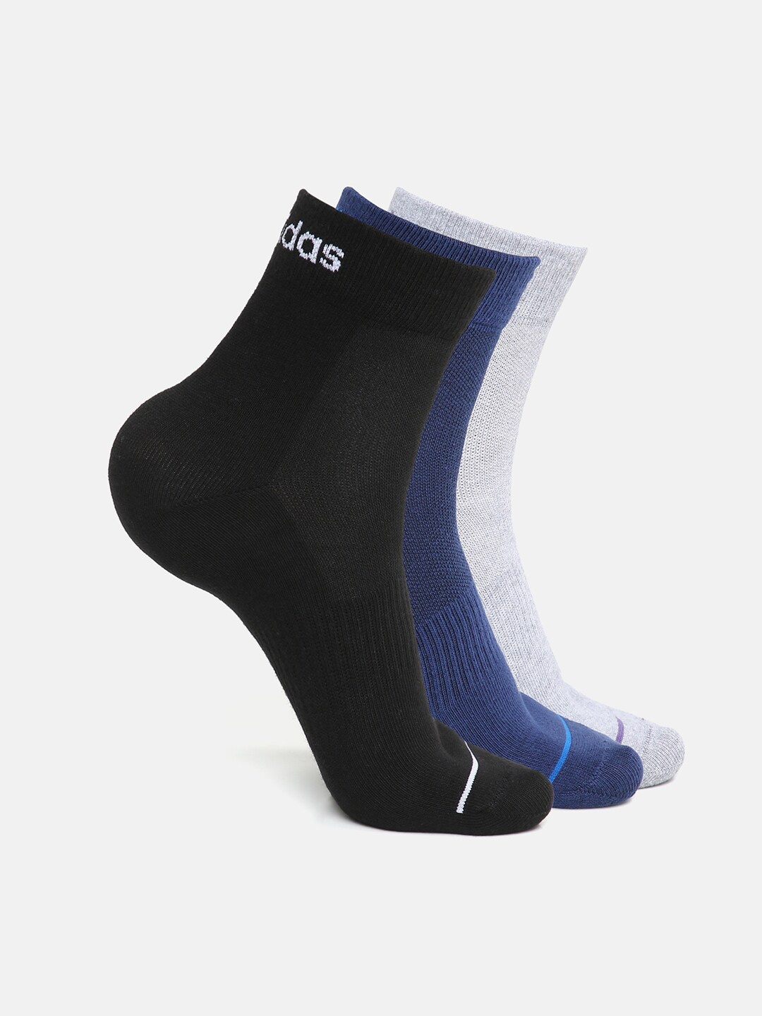 

ADIDAS Men Grey, Blue & Black Pack of 3 Ankle-Length Socks