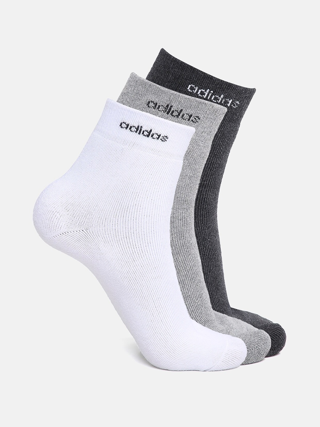 

ADIDAS Men Pack of 3 Grey & Charcoal Solid Ankle-Length Socks