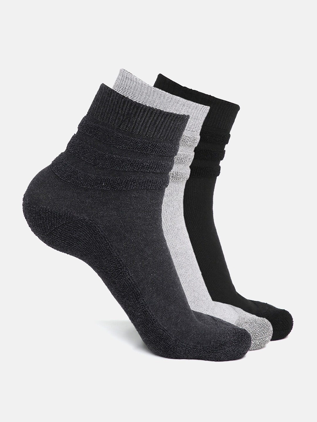 

ADIDAS Men Pack of 3 Grey & Charcoal Solid Ankle-Length Socks