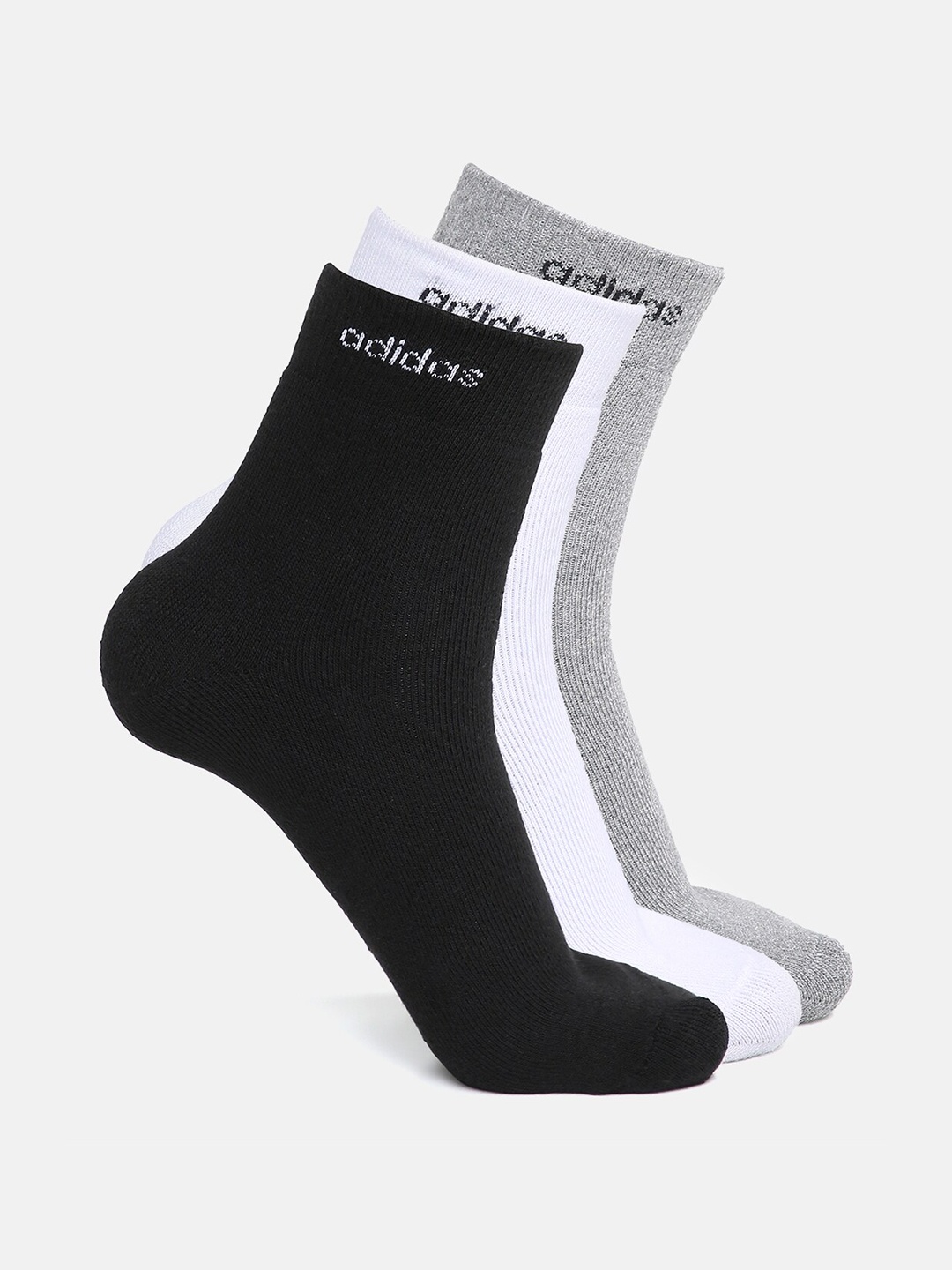 

ADIDAS Men Grey,White & Black Pack of 3 Ankle-Length Socks