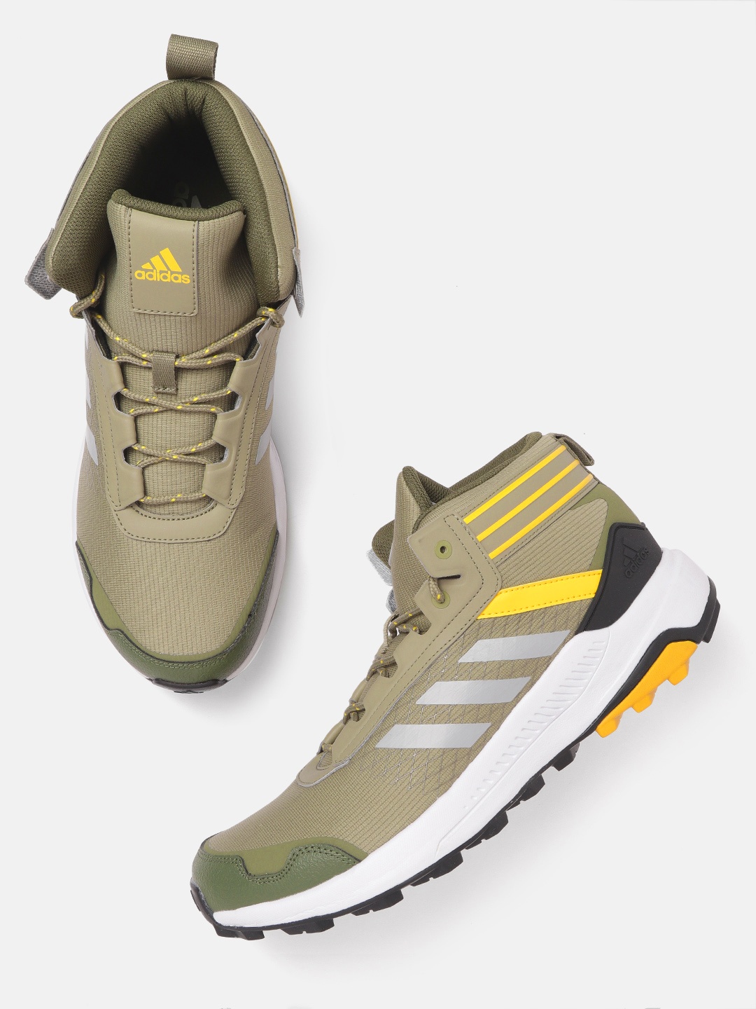 

ADIDAS Men Olive Green Self-Striped Dun Mid V2 Running Shoes