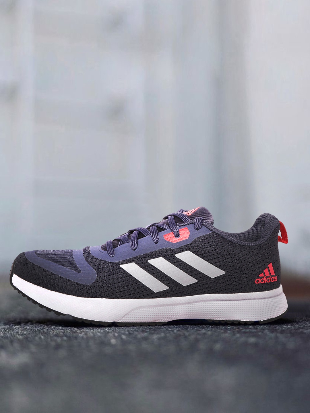 

ADIDAS Men Navy Blue & Grey Striped & Woven Design Jaysaw Reflective Running Shoes