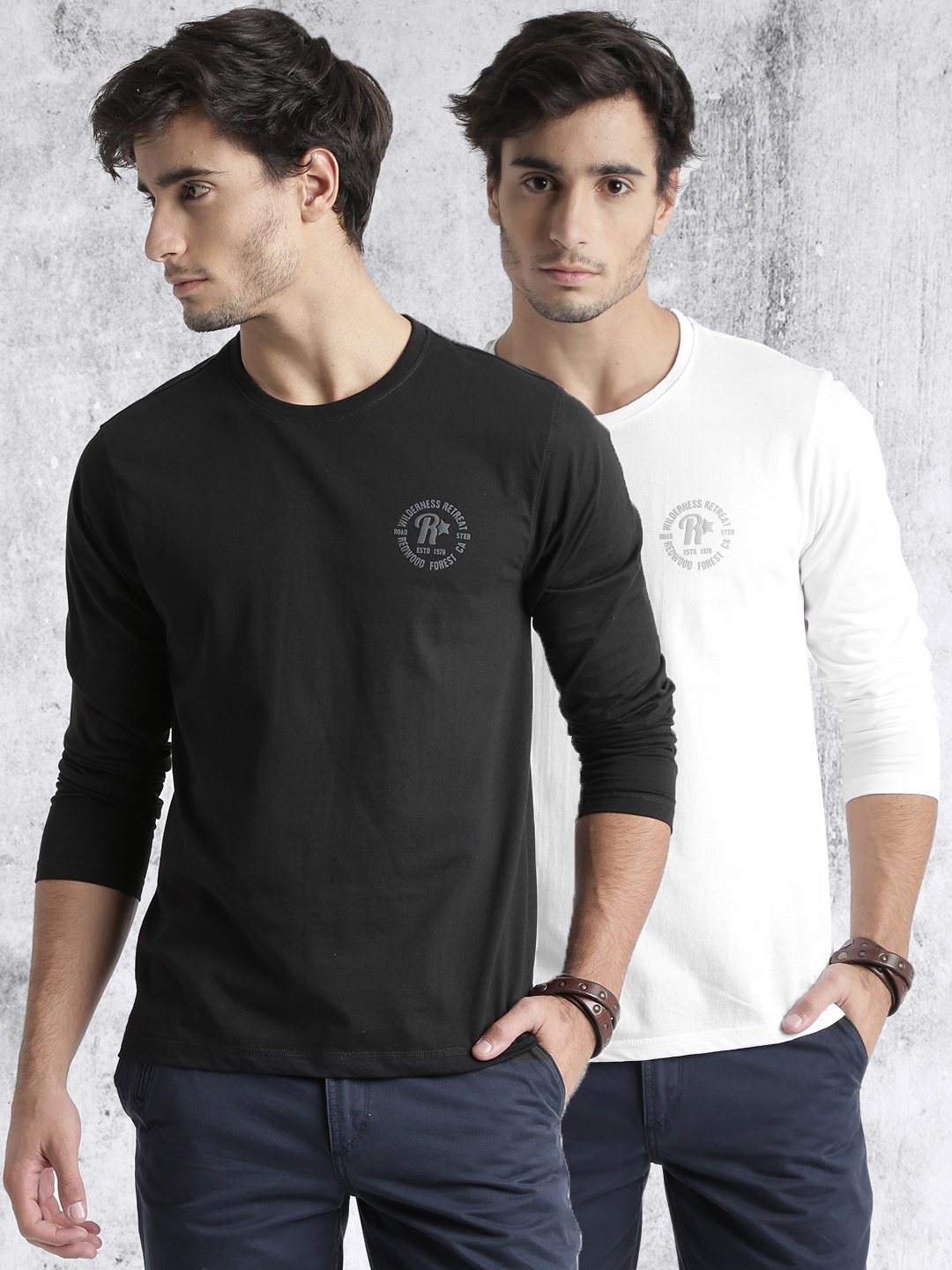 

Roadster Men Pack of 2 Round Neck Pure Cotton T-shirts, Black