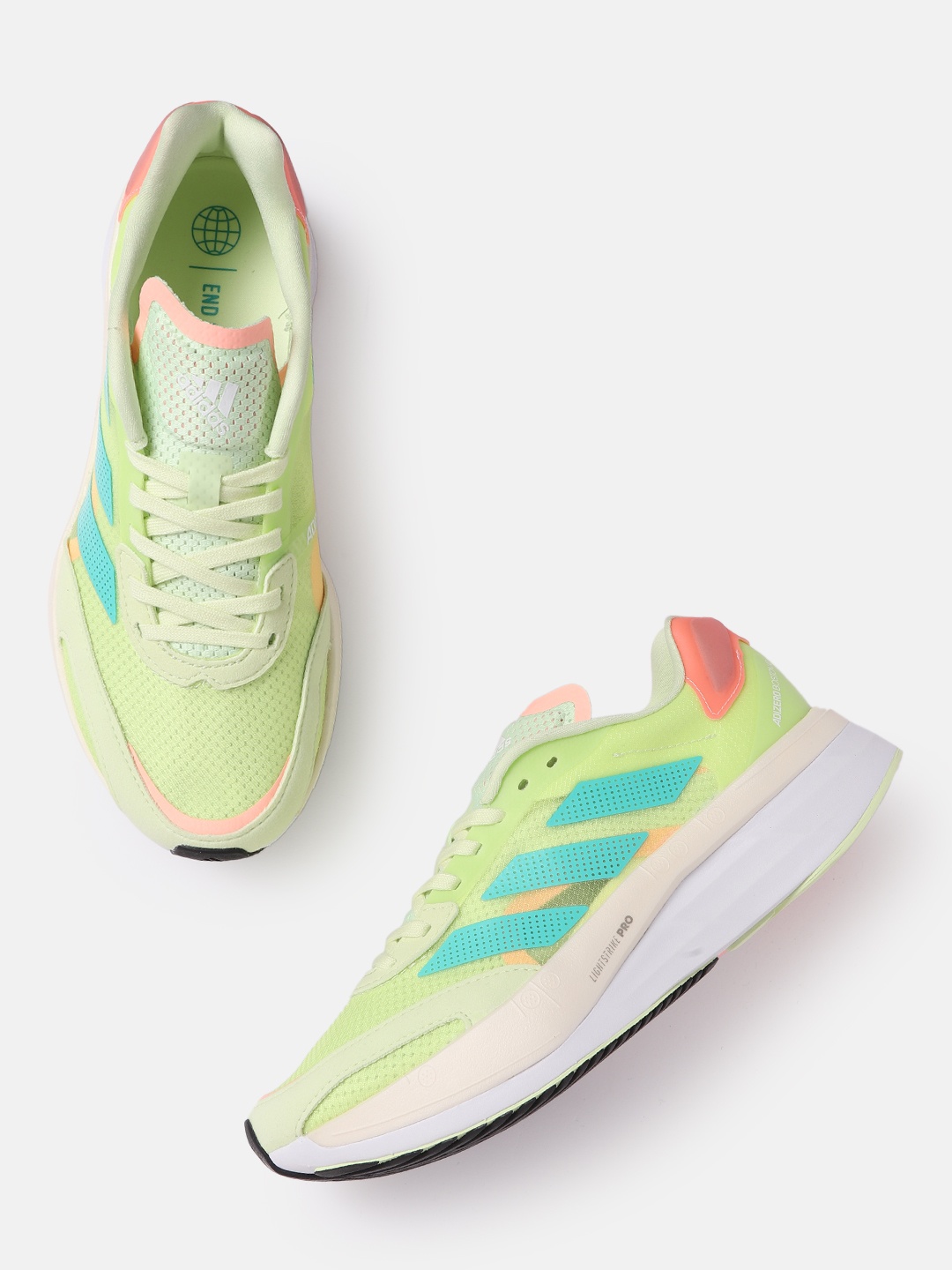 

ADIDAS Women Green & Blue Woven Design Adizero Boston 10 Sustainable Running Shoes