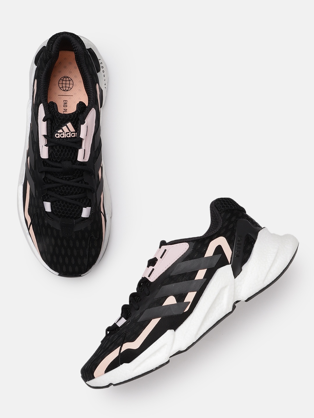 

ADIDAS Women Black & Pink Woven Design Boost Midsole X9000 Heat. Ready Sustainable Running Shoes