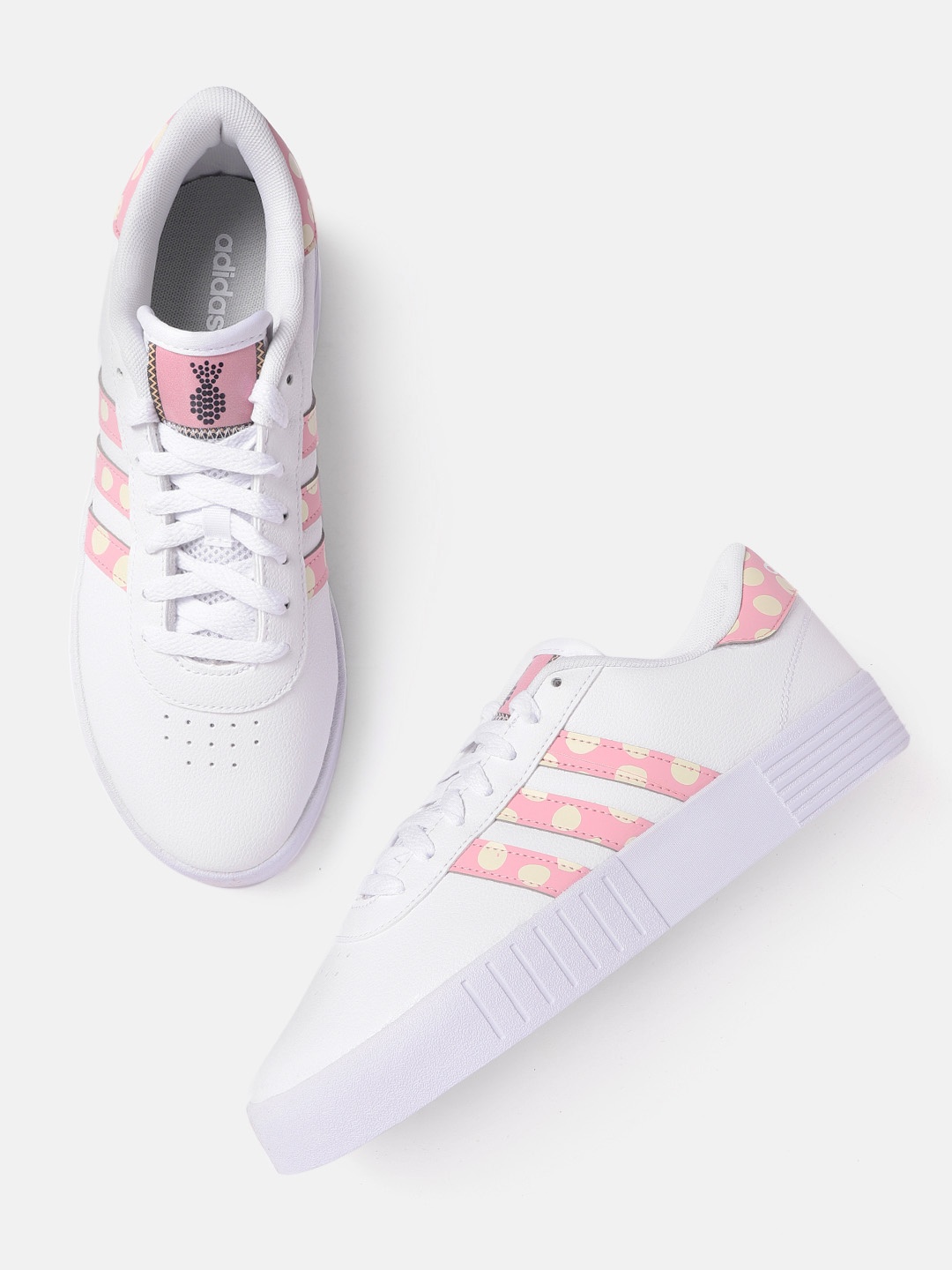 

ADIDAS Women White & Pink Court Bold Perforated Skateboarding Shoes