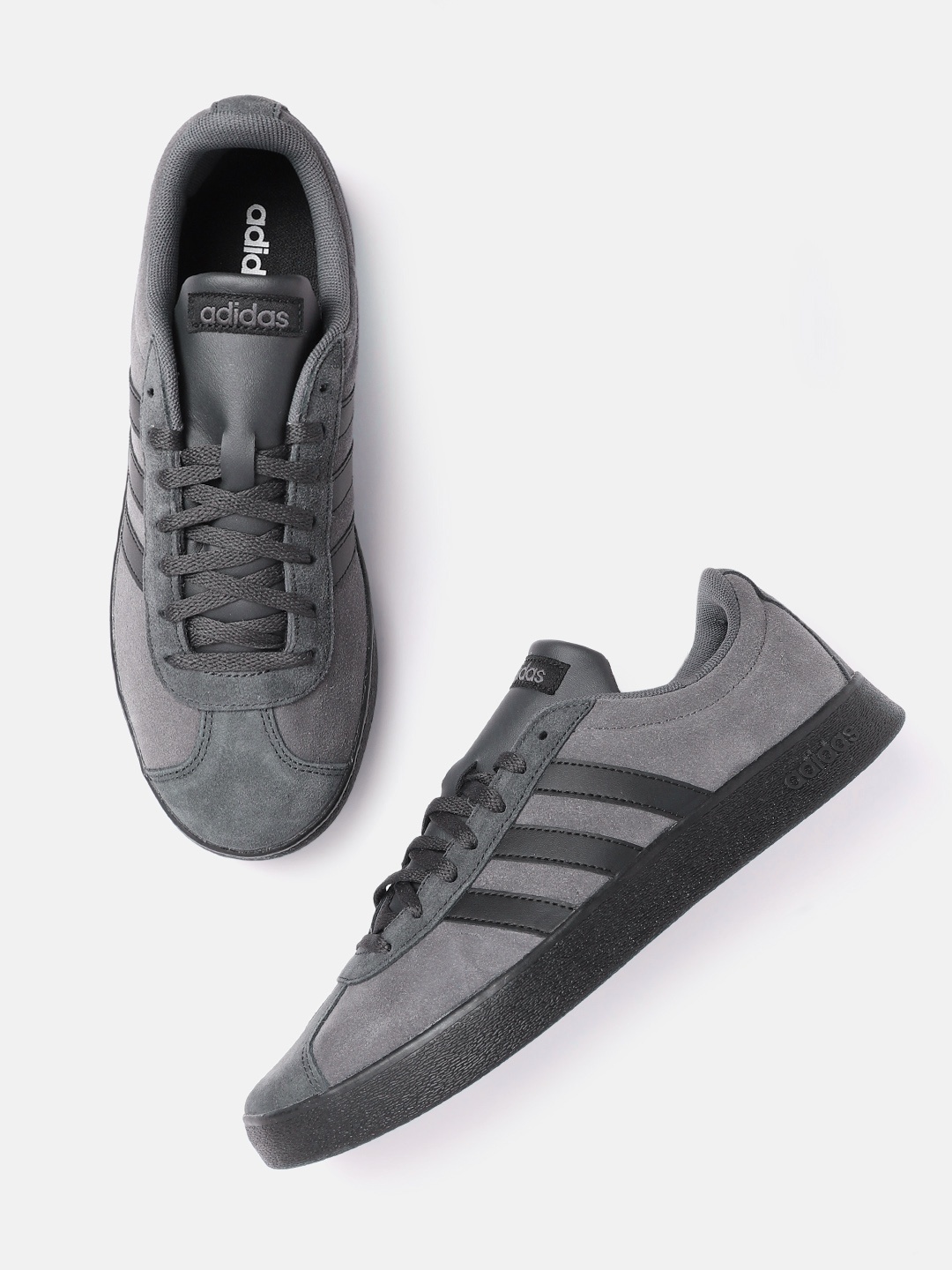 

ADIDAS Men Grey & Black Leather Vl Court 2.0 Skateboarding Shoes