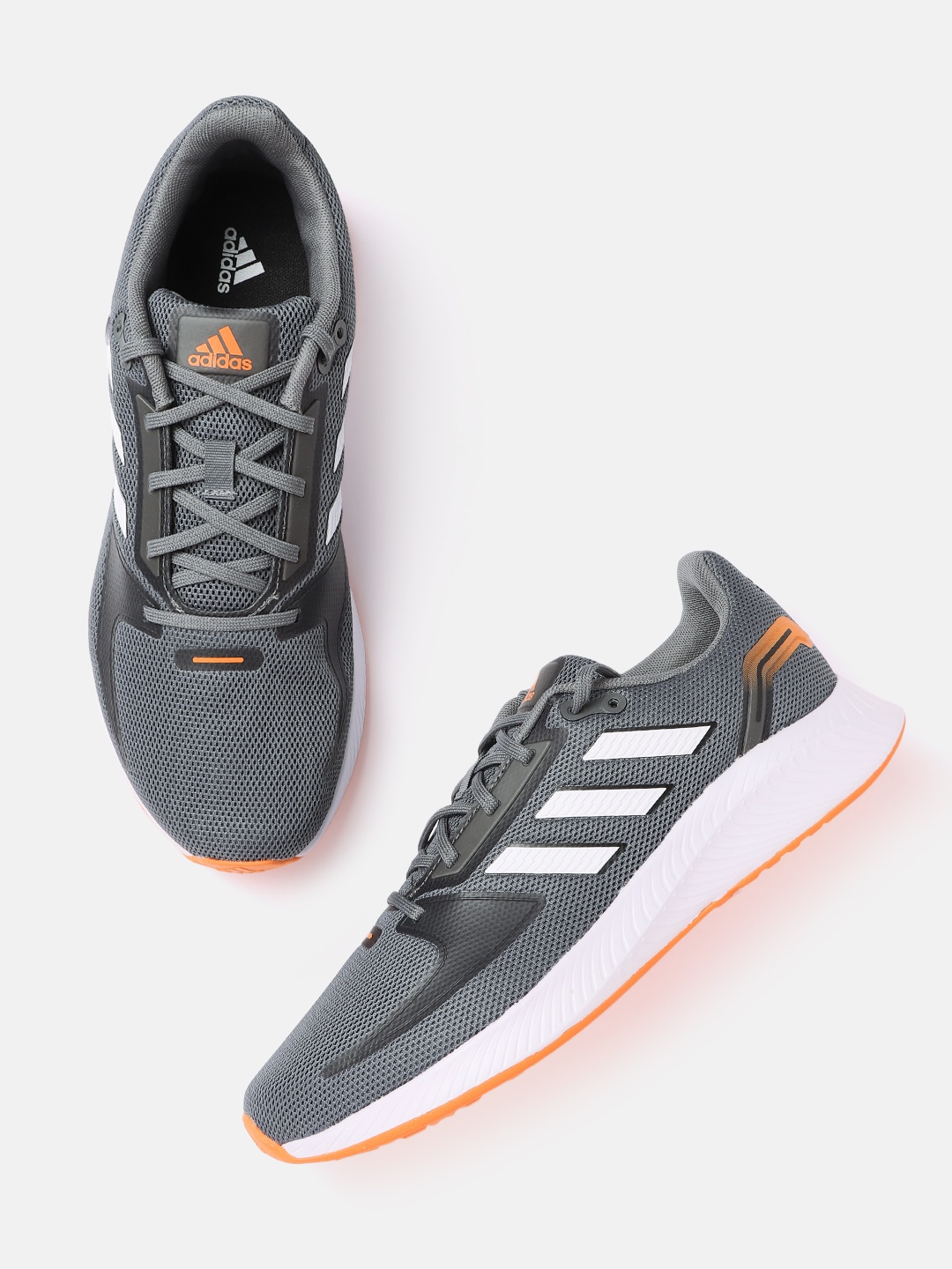 

ADIDAS Men Grey & Orange Woven Design Runfalcon 2.0 Sustainable Running Shoes