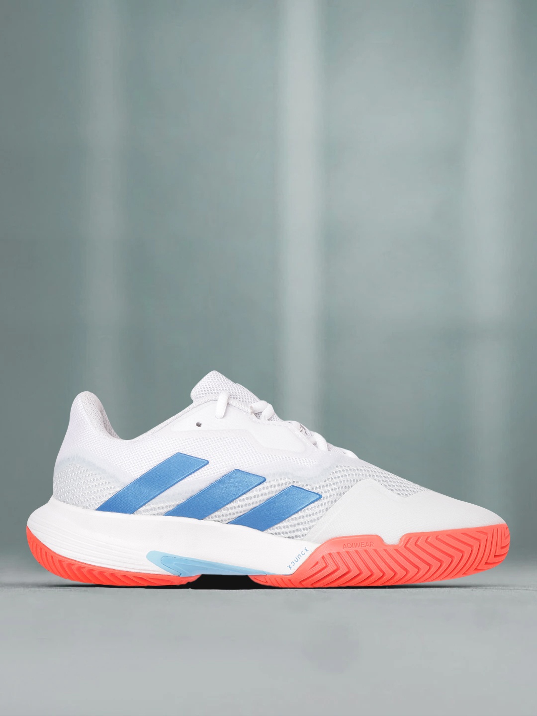 

ADIDAS Men White & Blue Woven Design Courtjam Control Tennis Shoes