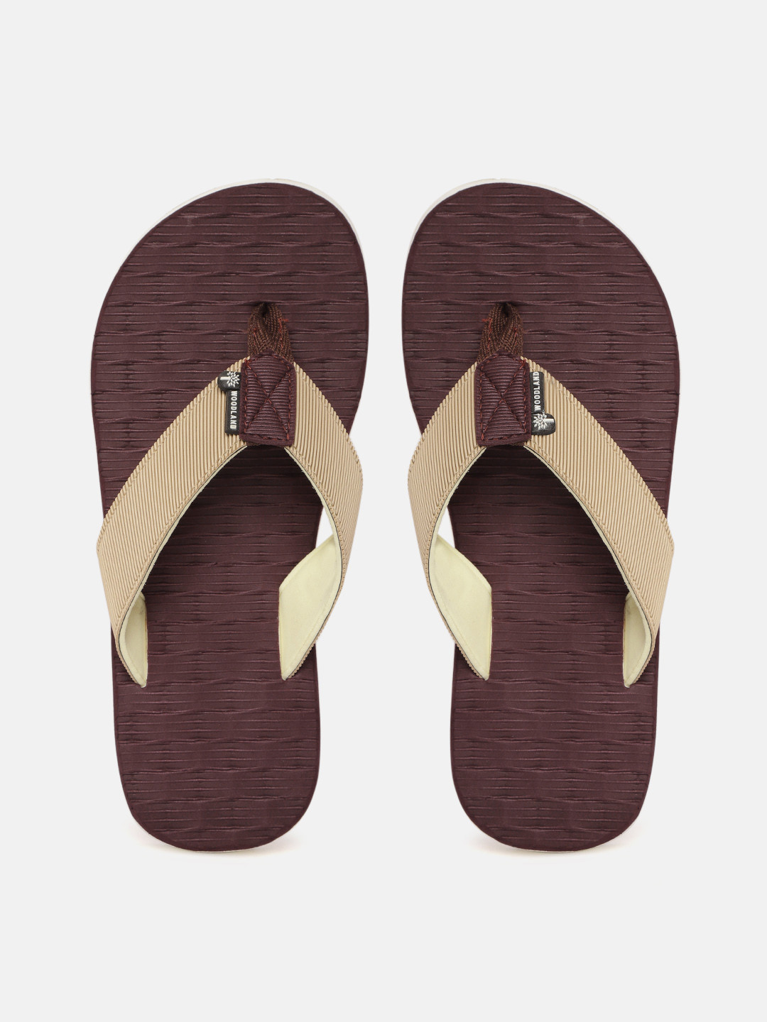 

Woodland Men Beige & Coffee Brown Striped Light Weight Thong Flip-Flops