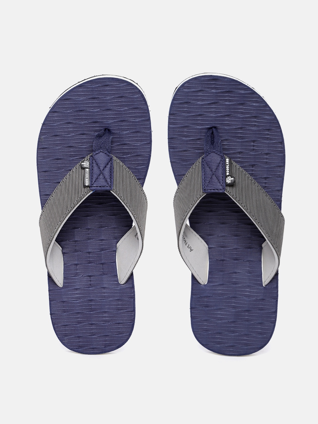 

Woodland Men Grey & Navy Blue Striped Light Weight Thong Flip-Flops