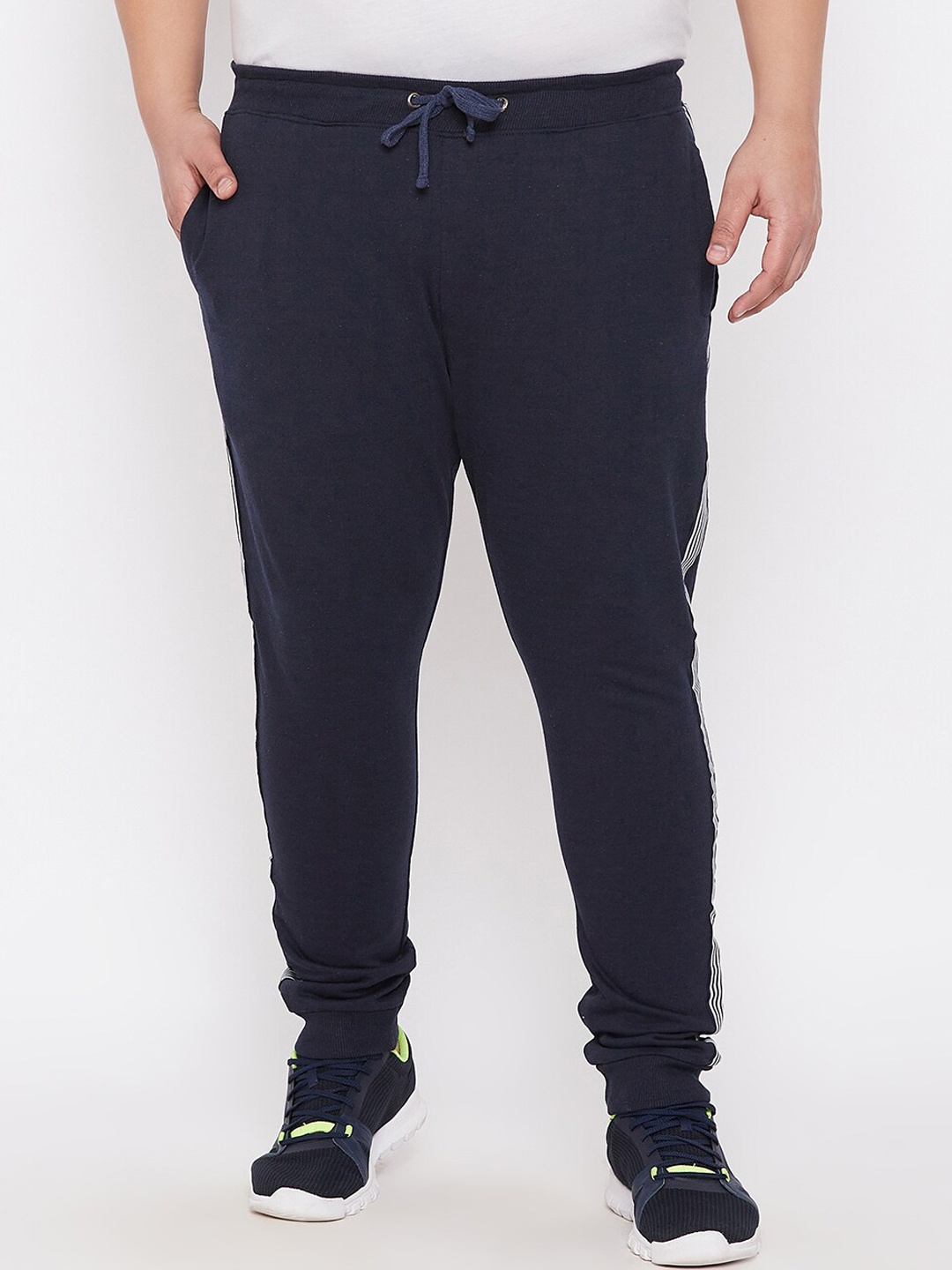 

ARDEUR Men Plus Size Navy Blue Solid Regular-Fit Pure Cotton Joggers