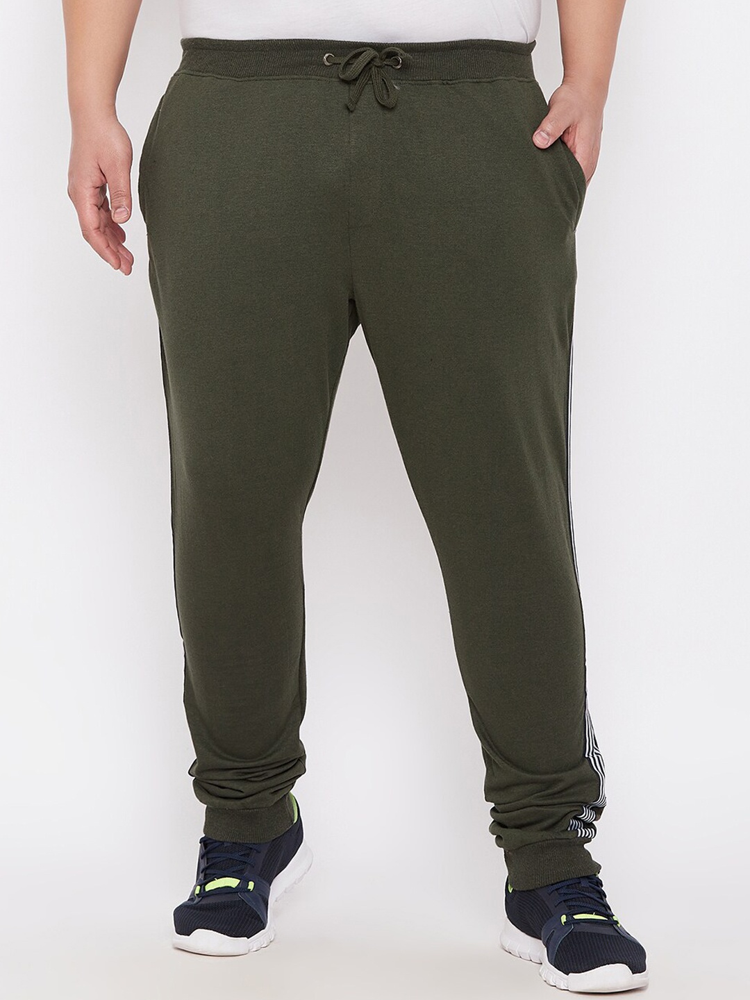 

ARDEUR Men Plus Size Olive Green Solid Pure Cotton Joggers