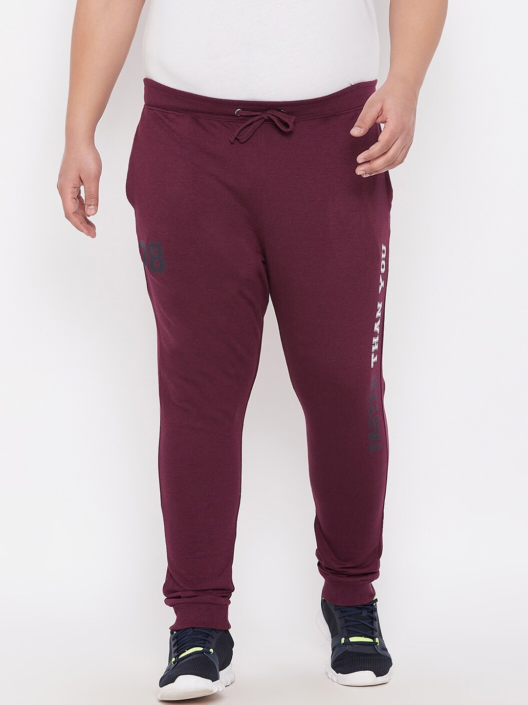 

ARDEUR Men Plus Size Maroon Solid Pure Cotton Joggers With Printed Detail