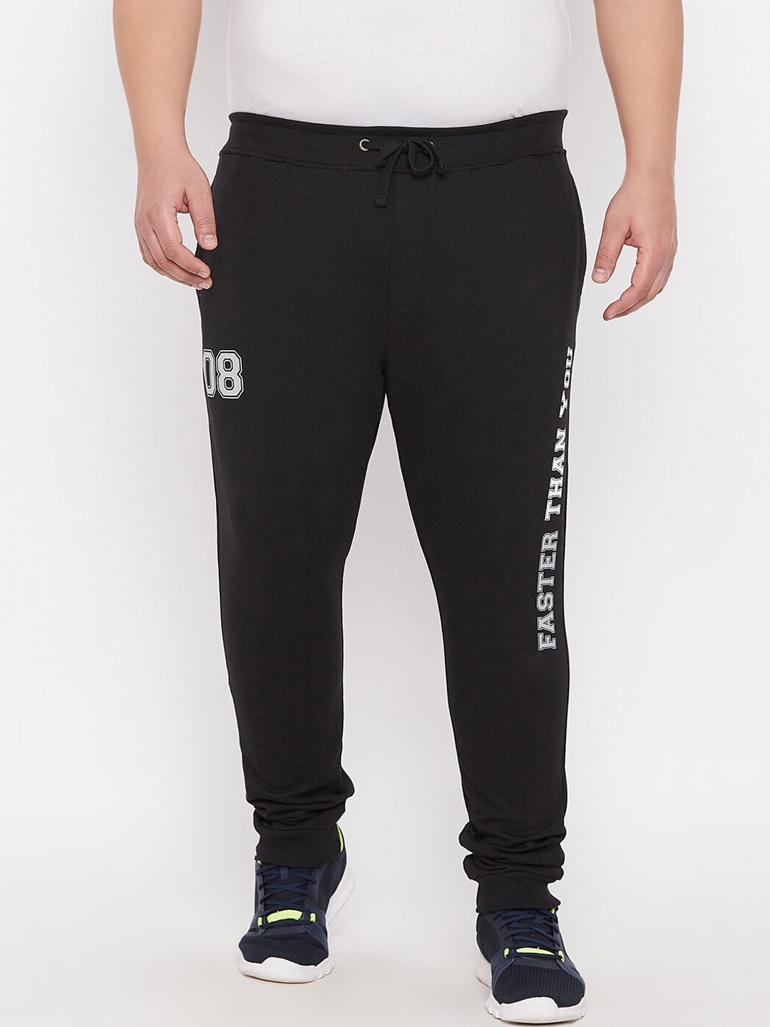 

ARDEUR Men Plus Size Black Solid Pure Cotton Joggers With Printed Detail