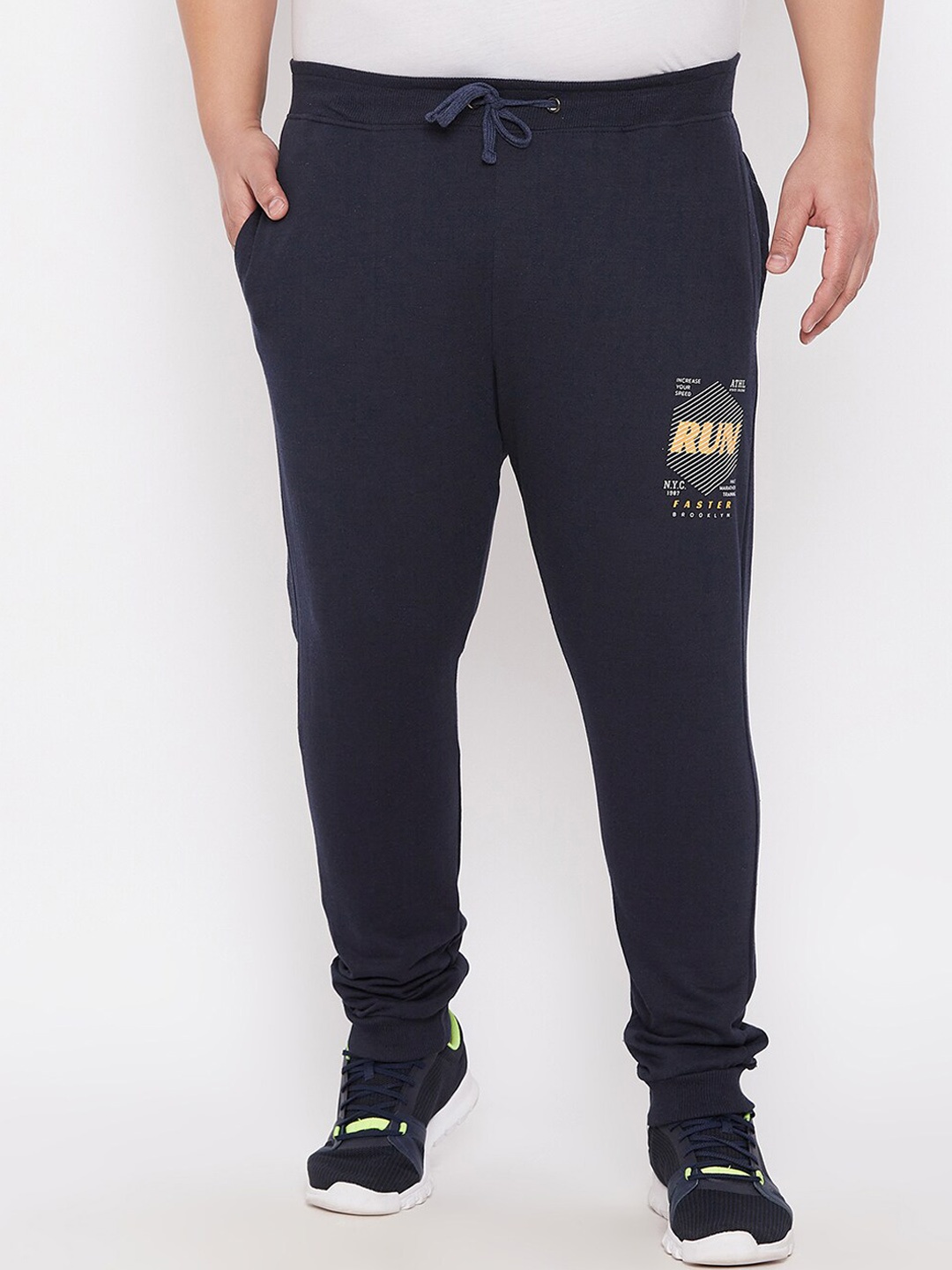 

ARDEUR Men Plus Size Navy Blue Solid Regular-Fit Pure Cotton Joggers