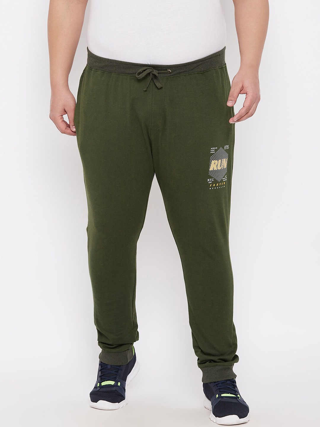 

ARDEUR Men Plus Size Olive Green Solid Regular-Fit Pure Cotton Joggers