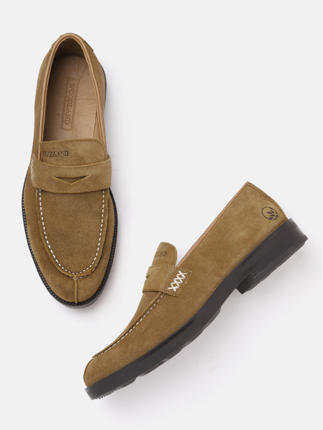 

Woodland Men Olive Brown Suede Penny Loafers