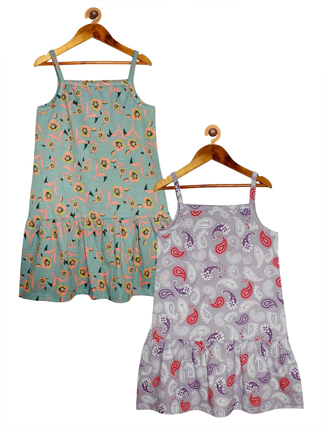 

KiddoPanti Pack of 2 Grey & Red Floral Pure Cotton Drop-Waist Dress