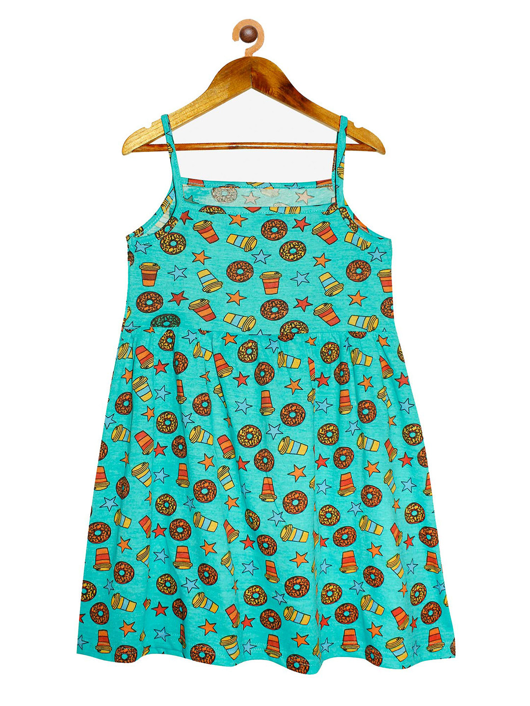 

KiddoPanti Turquoise Blue & Yellow Floral Pure Cotton A-Line Dress