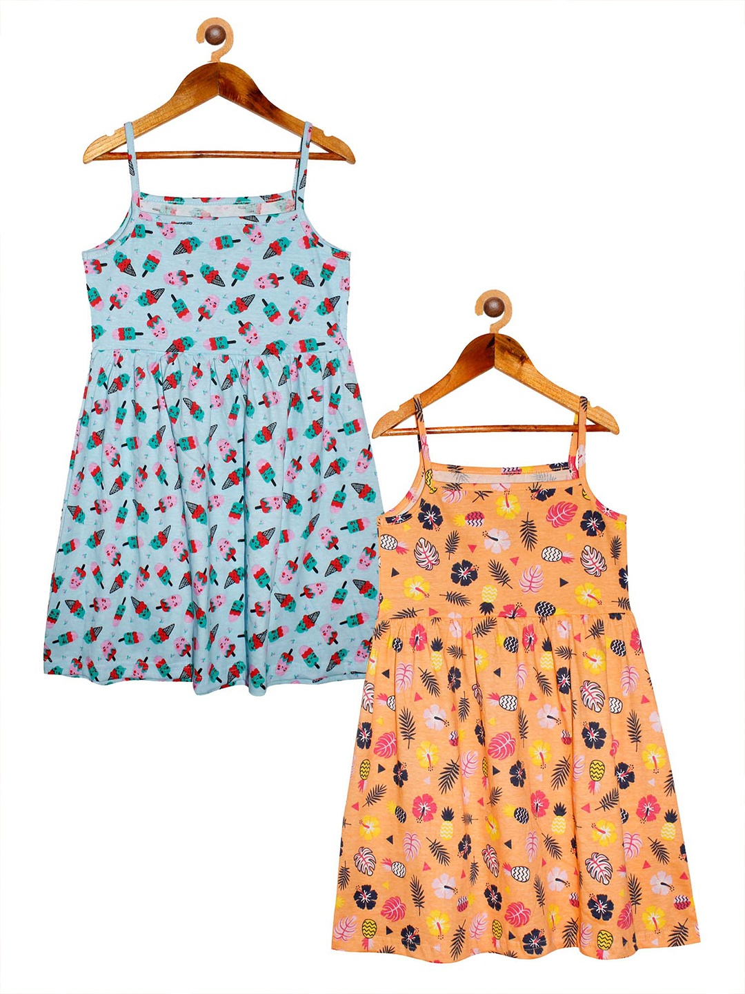

KiddoPanti Pack of 2 Floral Pure Cotton A-Line Dress, Peach