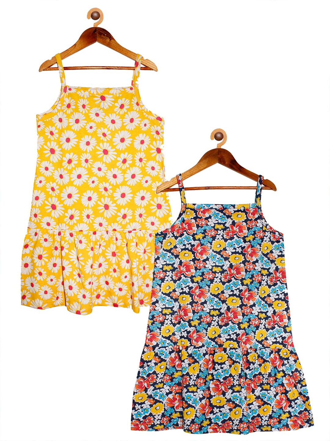 

KiddoPanti Pack of 2 Floral Pure Cotton Drop-Waist Dress, Yellow