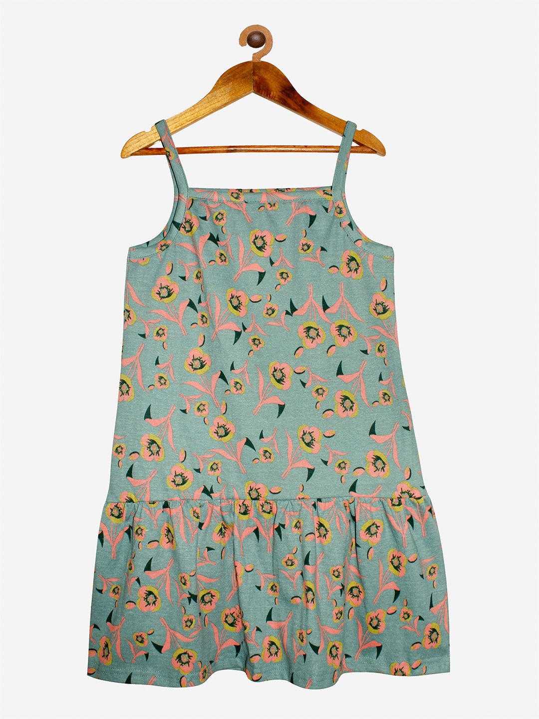

KiddoPanti Grey & Peach-Coloured Floral Pure Cotton Drop-Waist Dress