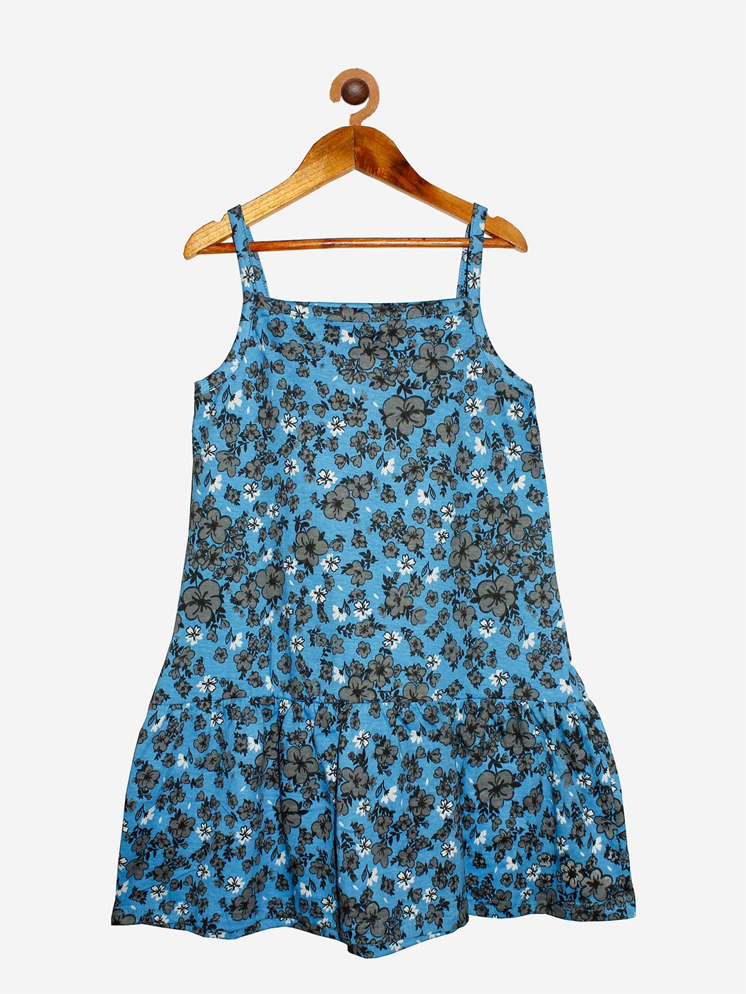 

KiddoPanti Girls Blue Floral Drop-Waist Cotton Dress