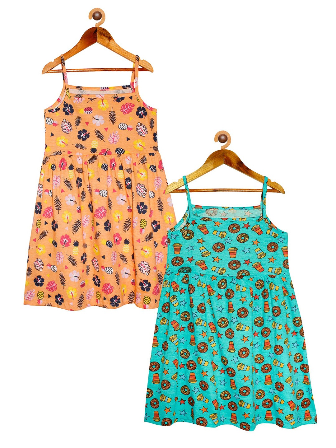 

KiddoPanti Pack of 2 Pure Cotton A-Line Dress, Peach
