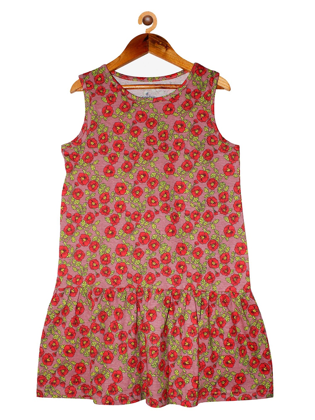 

KiddoPanti Red & Yellow Floral Pure Cotton Drop-Waist Dress