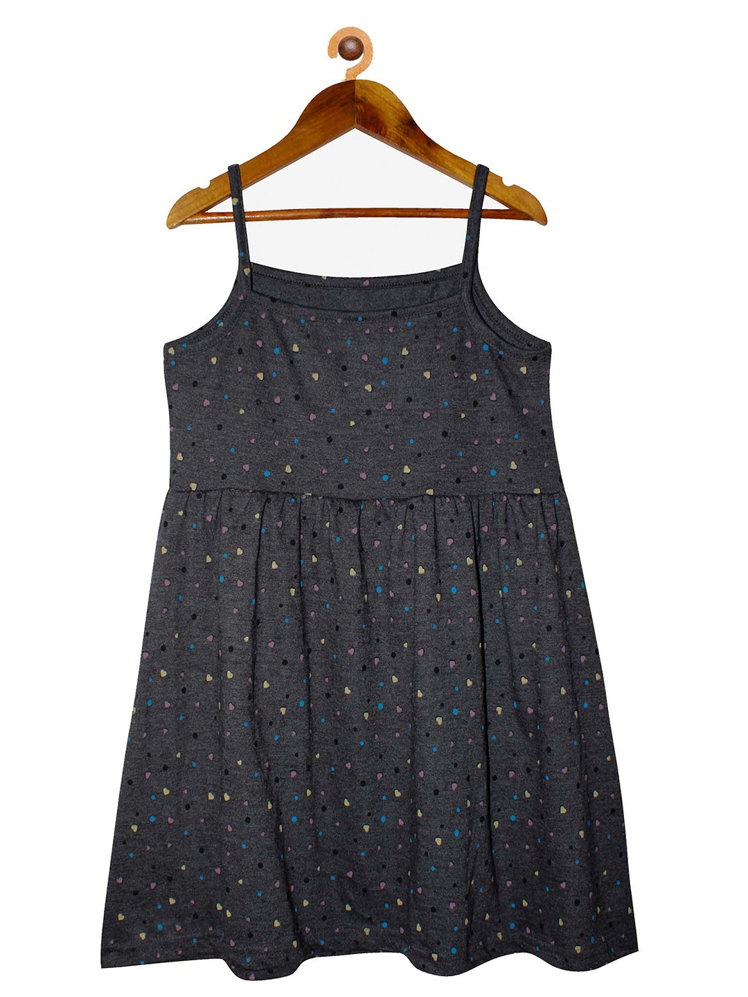

KiddoPanti Girls Charcoal Grey Printed Cotton Dress