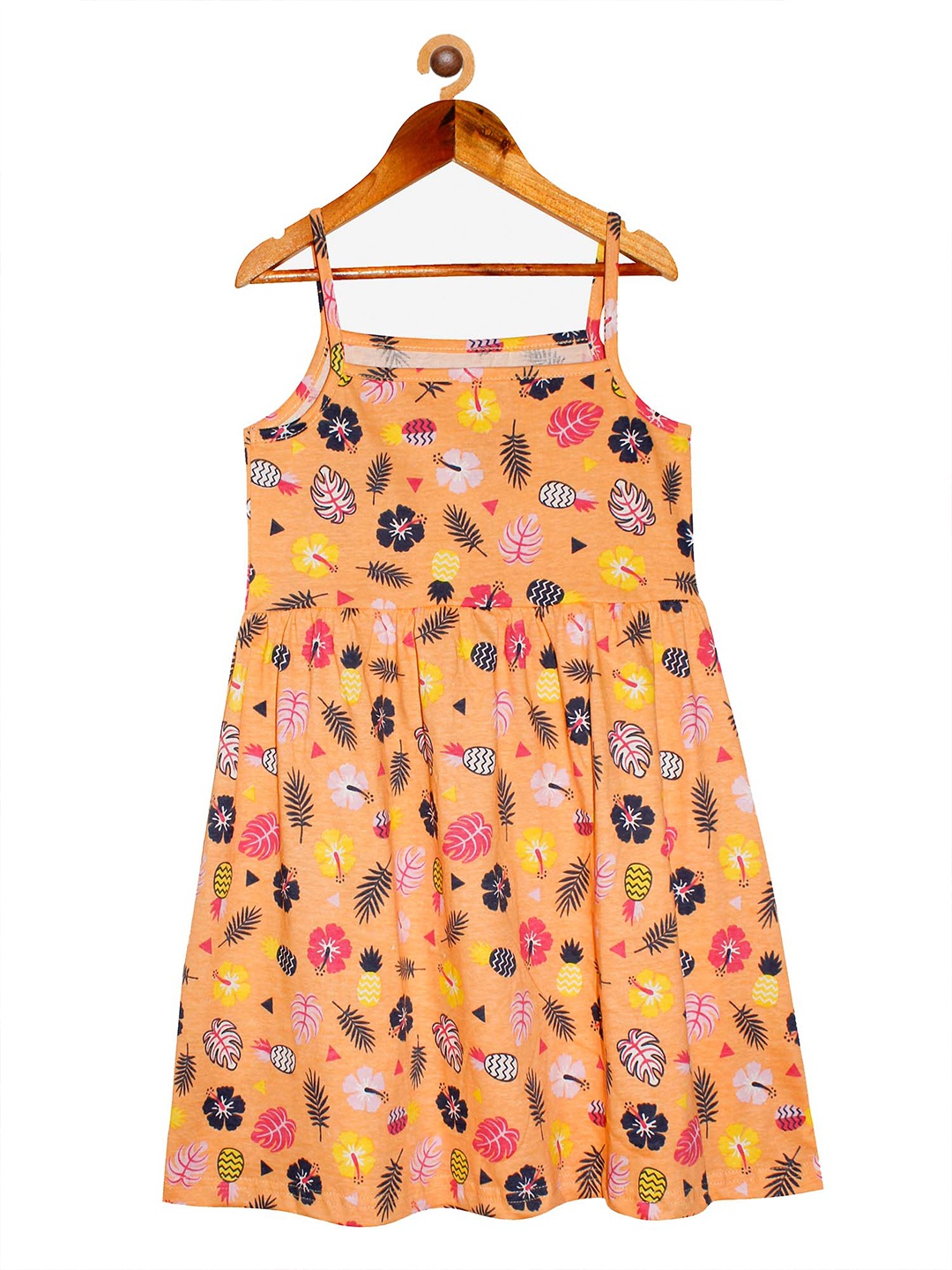 

KiddoPanti Peach-Coloured Floral Pure Cotton A-Line Dress