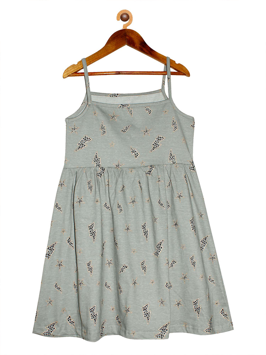 

KiddoPanti Girls Grey Printed Cotton Dress