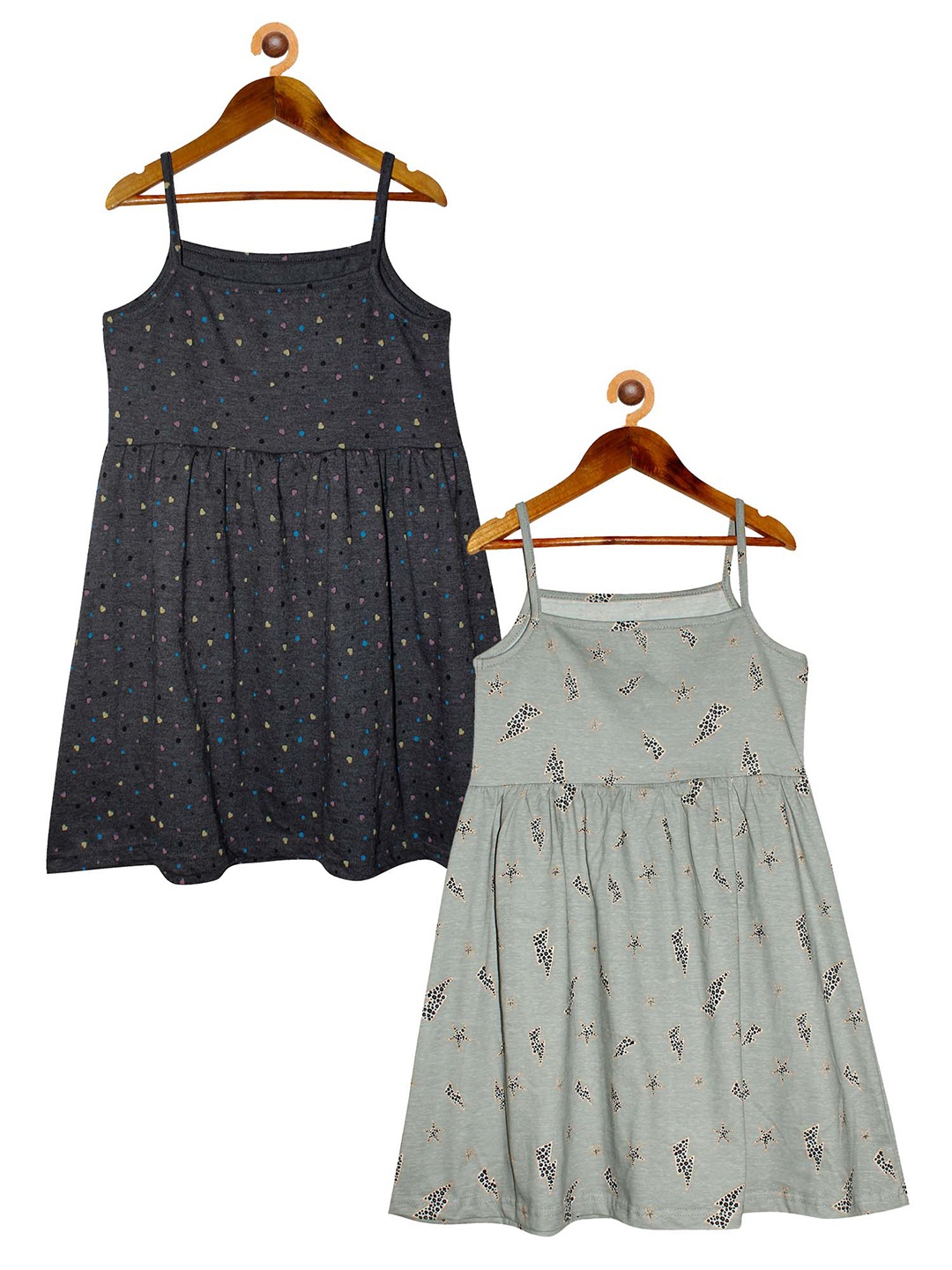 

KiddoPanti Pack of 2 Girls Charcoal Grey & Grey Printed Cotton Dress