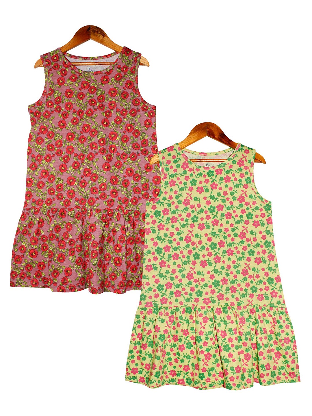 

KiddoPanti Pack of 2 Floral Pure Cotton Drop-Waist Dress, Red