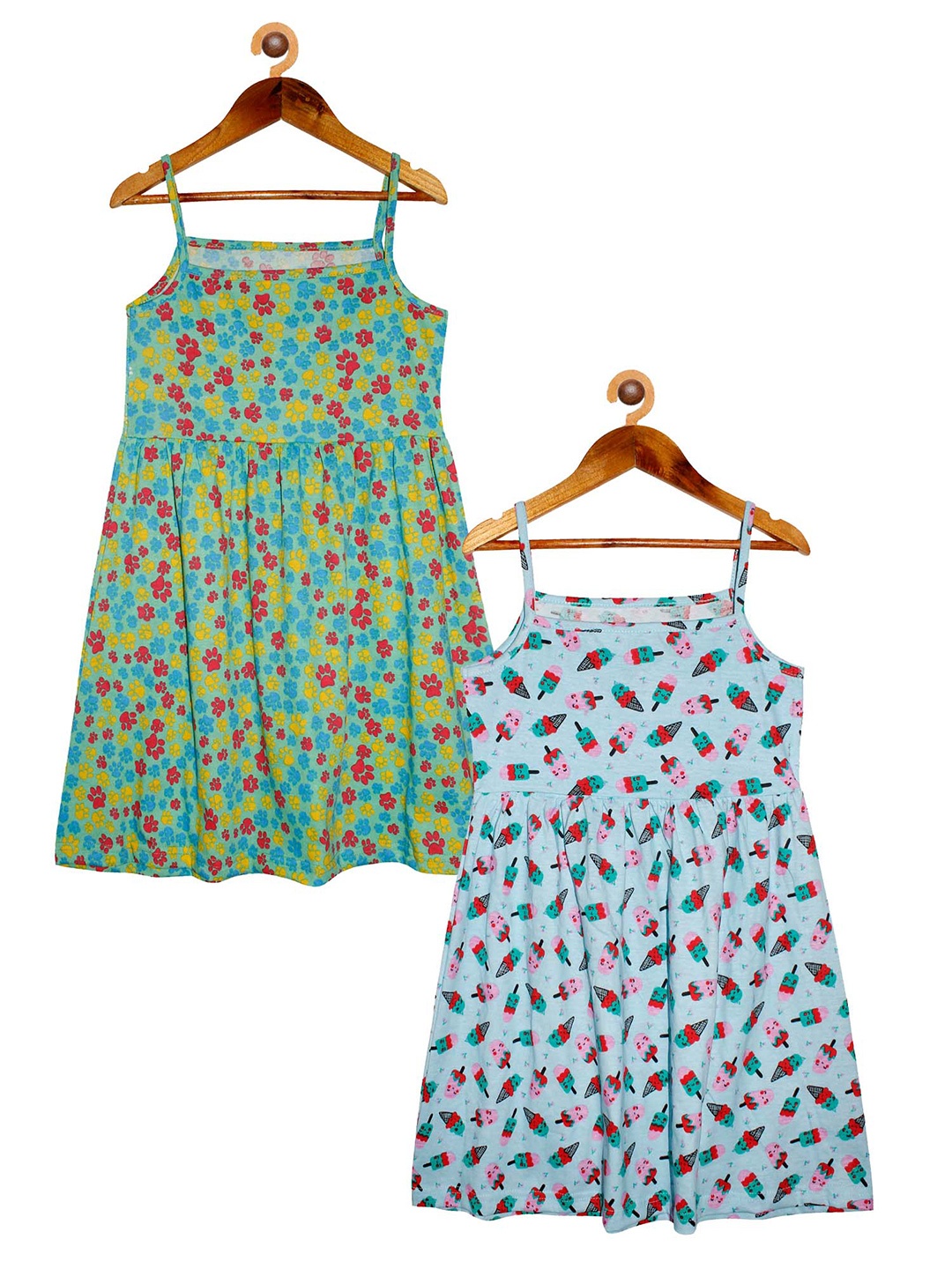 

KiddoPanti Pack of 2 Blue & Green Pure Cotton A-Line Dress