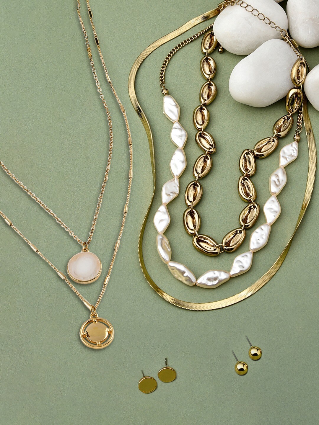 

AMI Set Of 2 Gold-Toned & White Gold-Plated Layered Chain