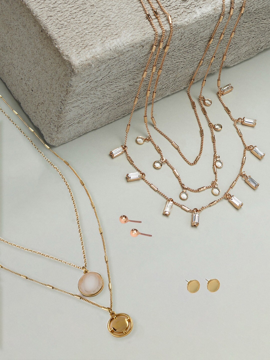 

AMI Set of 2 Gold Tone Contemporary Layered Chains & Earrings