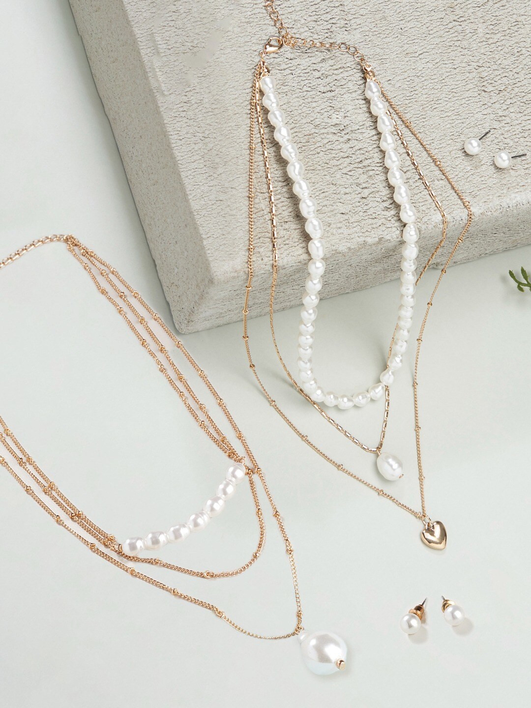 

AMI Set Of 2 White & Gold-Plated Layered Chain