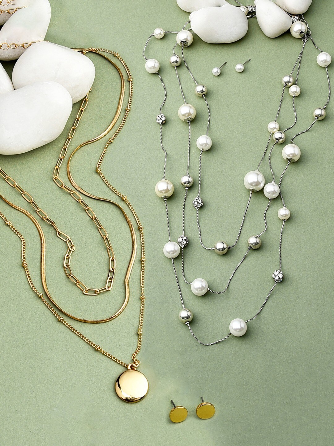

AMI Women Gold-Plated & White Set of 2 Layered Chain