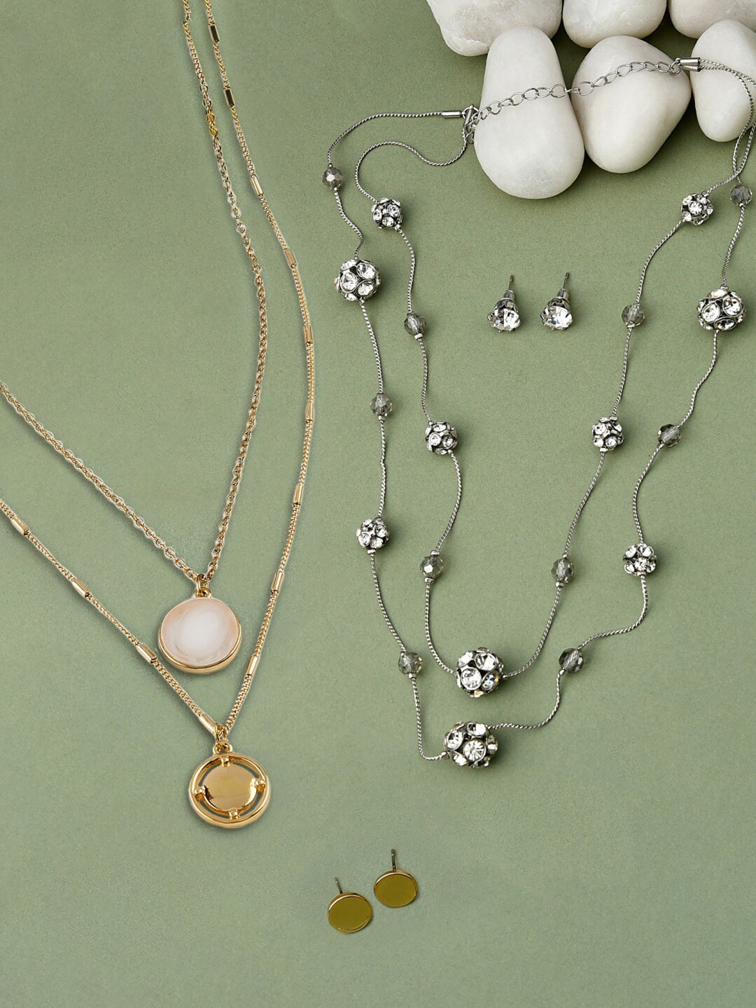 

AMI Silver-Toned & Gold-Plated Layered Chain Set Of 2