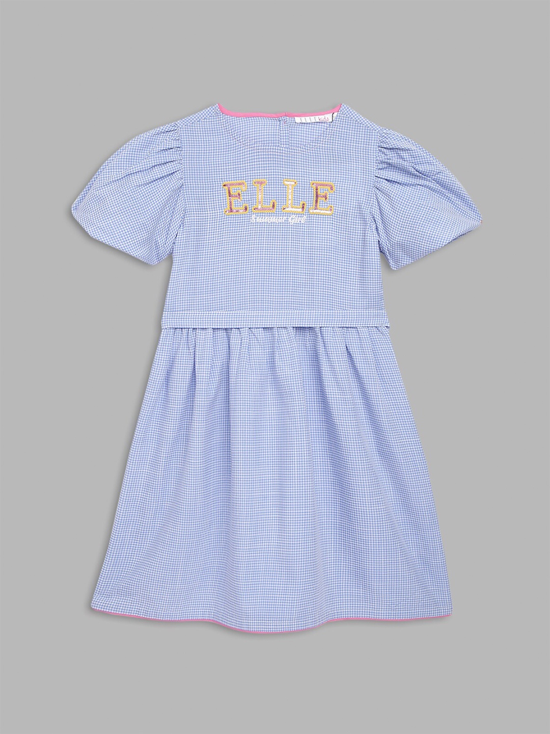 

ELLE Blue & White Checked Pure Cotton A-Line Dress