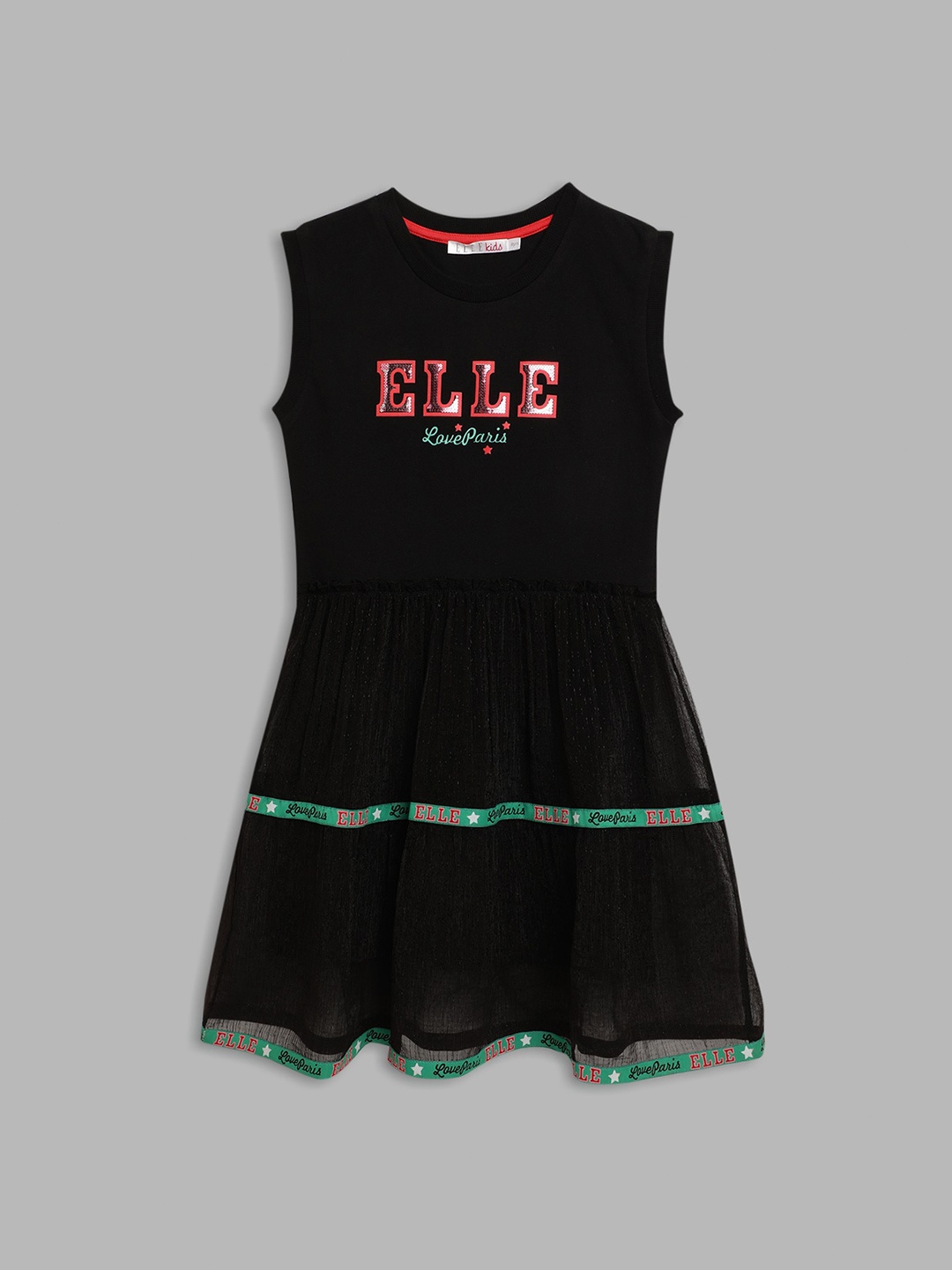 

ELLE Girls Black Printed Sequin Cotton Dress