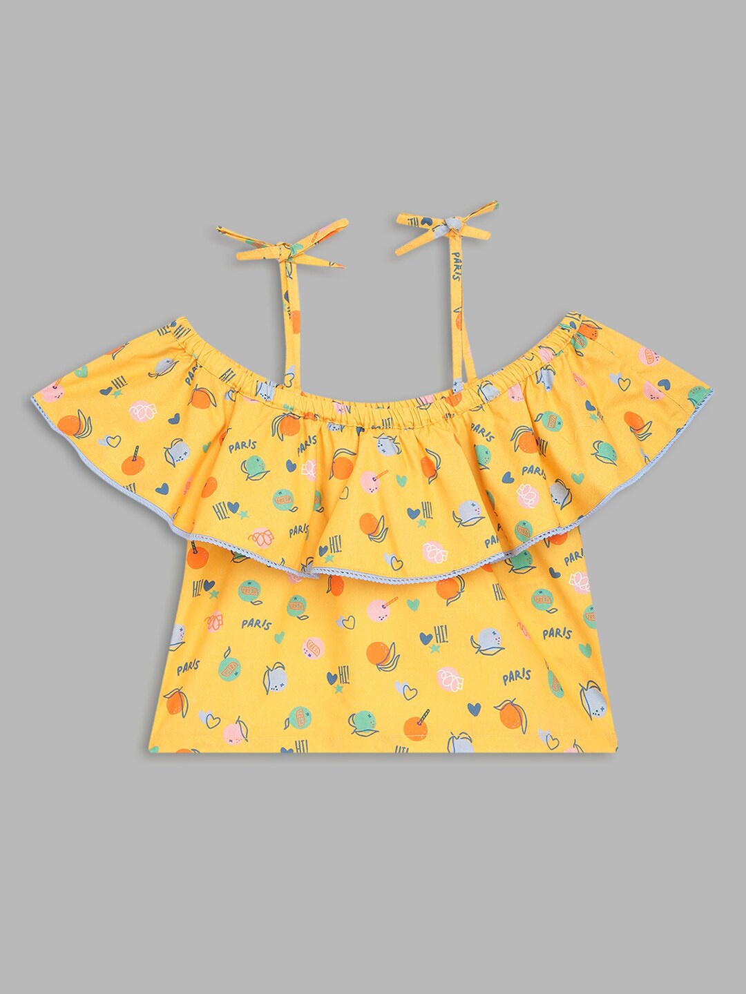 

ELLE Yellow Floral Print Pure Cotton Bardot Top