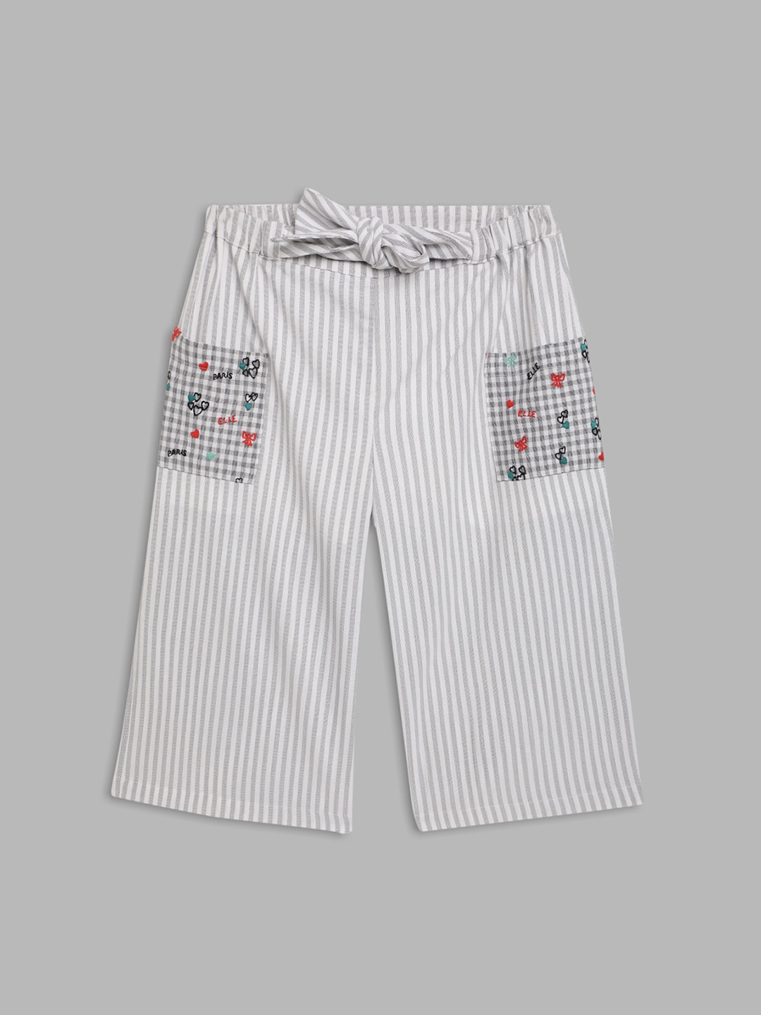 

ELLE Girls White Striped Flared Cotton Culottes Trousers