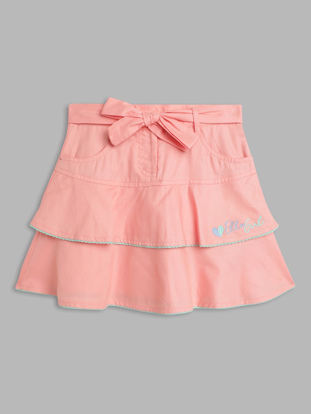 

ELLE Girls Pink Solid Pure Cotton Tiered Skirt