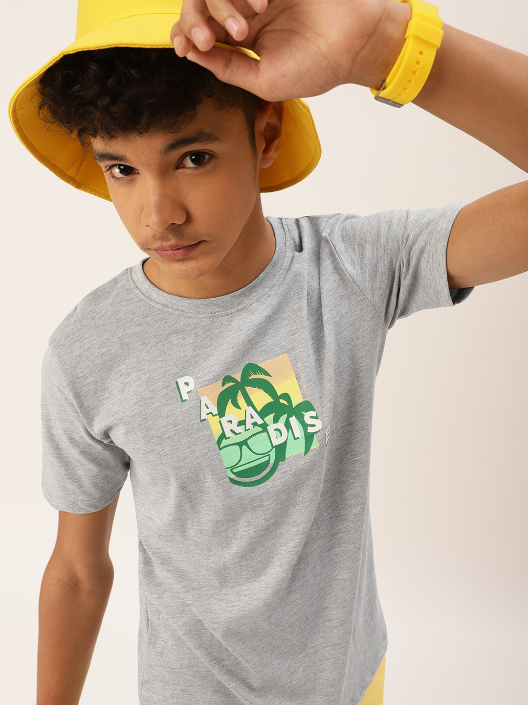 

Kook N Keech Emoji Teens Boys Grey Melange Printed Pure Cotton T-shirt