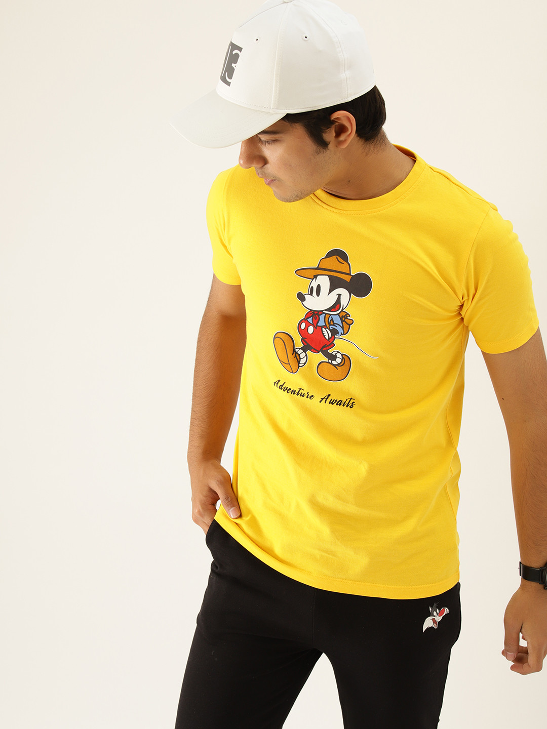 

Kook N Keech Disney Teens Boys Yellow Mickey Mouse Printed Pure Cotton T-shirt